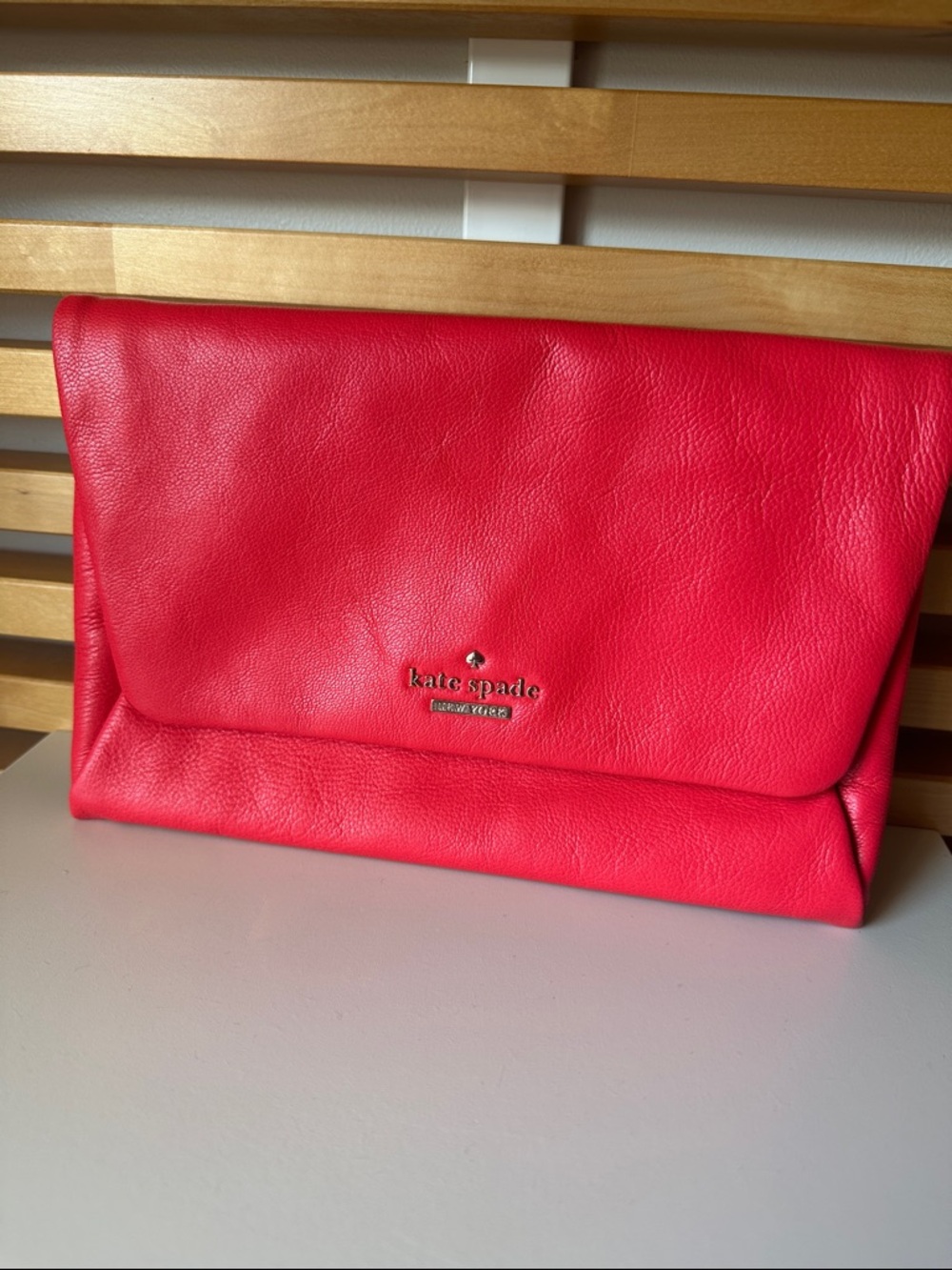 kate spade Bright coral Leather Foldover Clutch